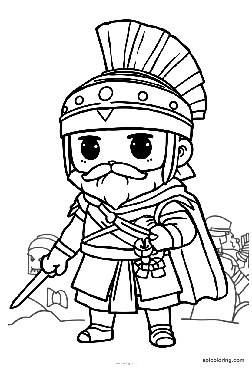 Chibi Xerxes I at the Battle of Thermopylae chibi coloring page for kids