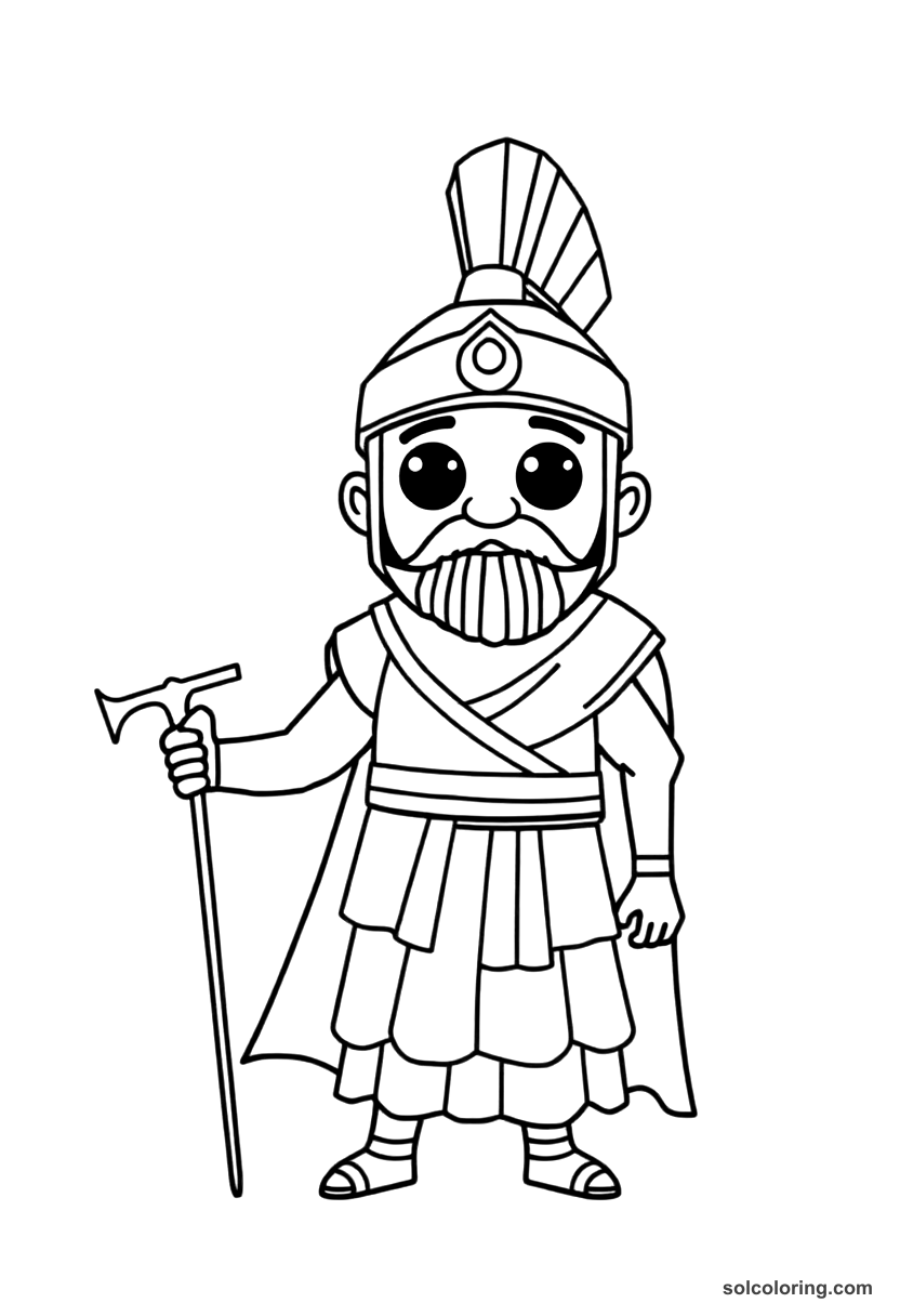 Cute Cartoon Xerxes I at the Battle of Thermopylae coloring page, free printable cute cartoon style