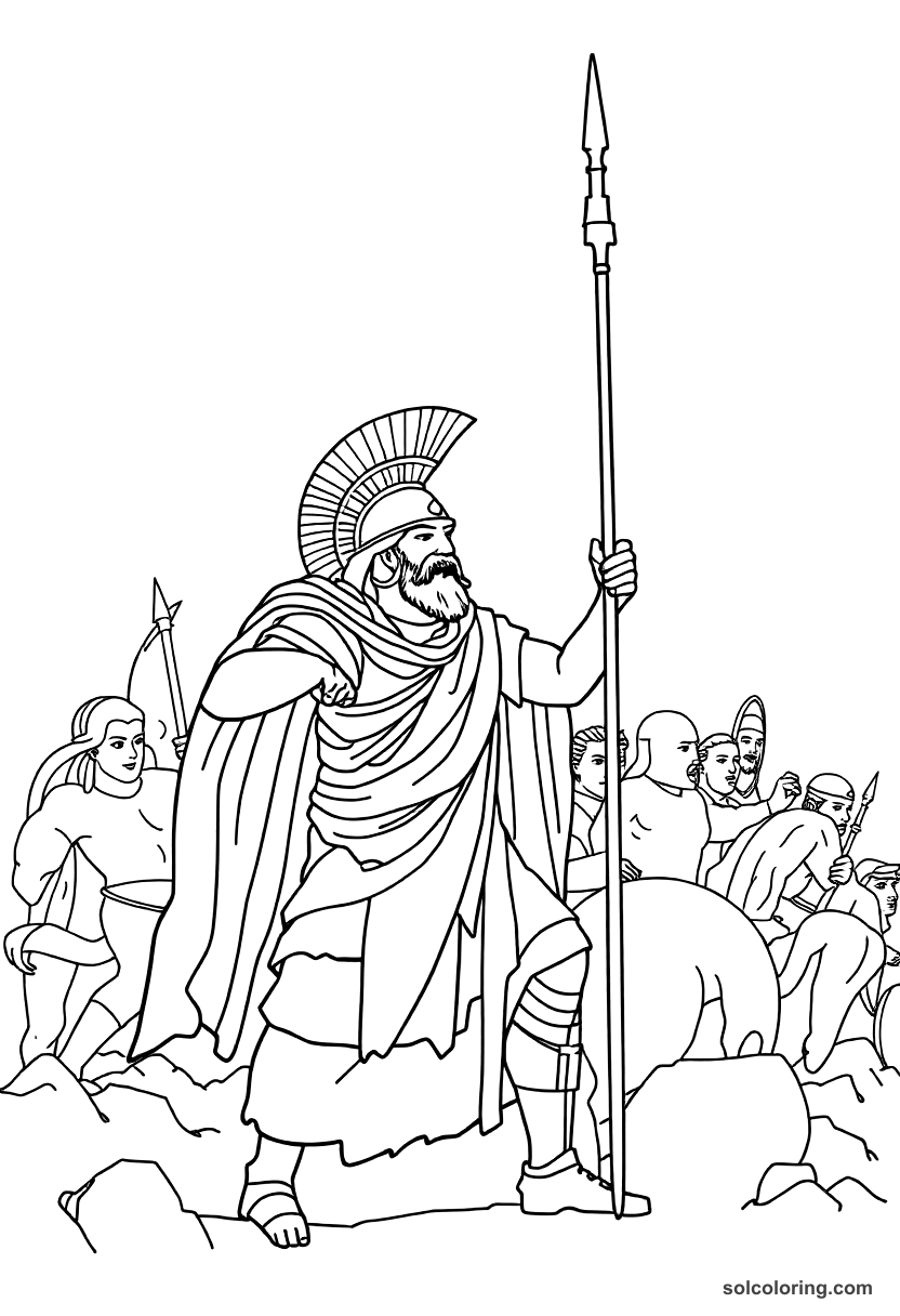 Simple Xerxes I at the Battle of Thermopylae coloring page, free printable simple style