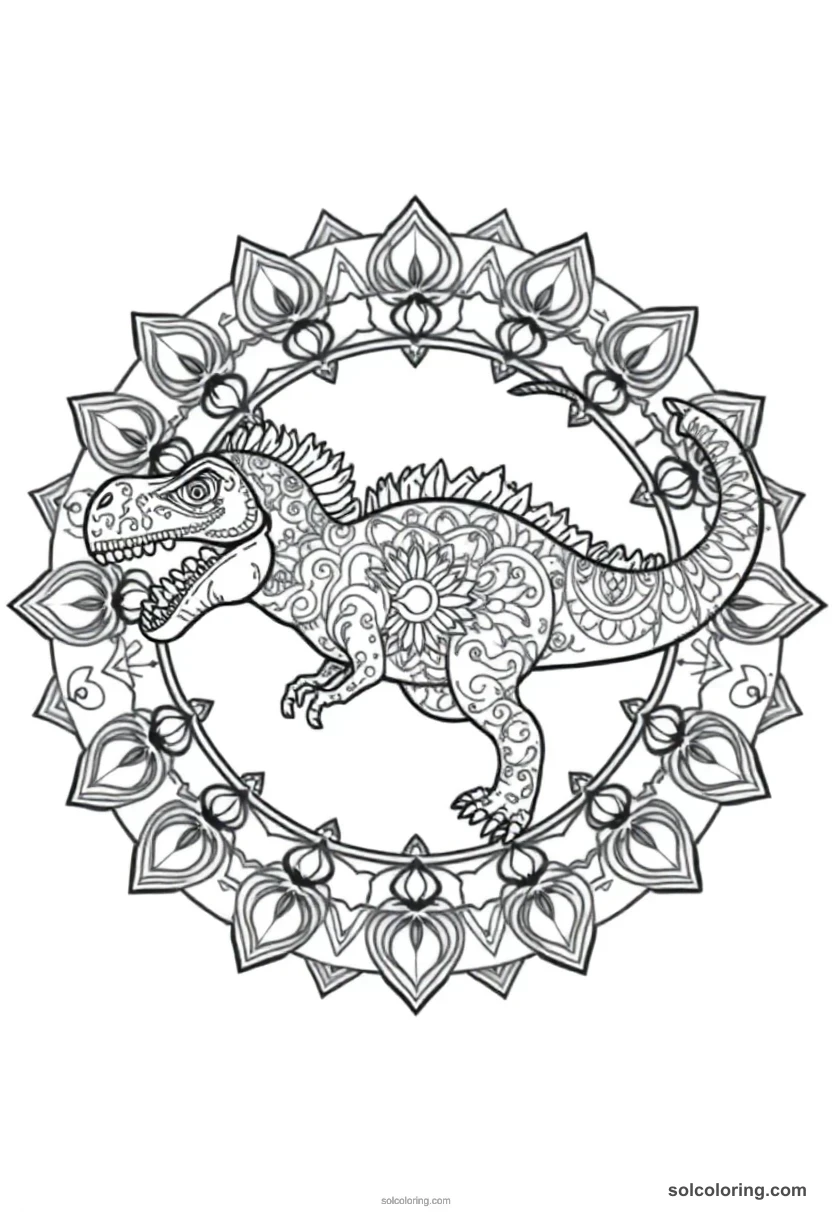 Mandala Yangchuanosaurus mandala coloring page for kids