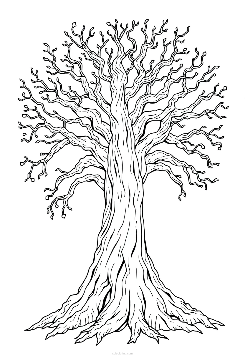 Yggdrasil World Tree coloring page for kids