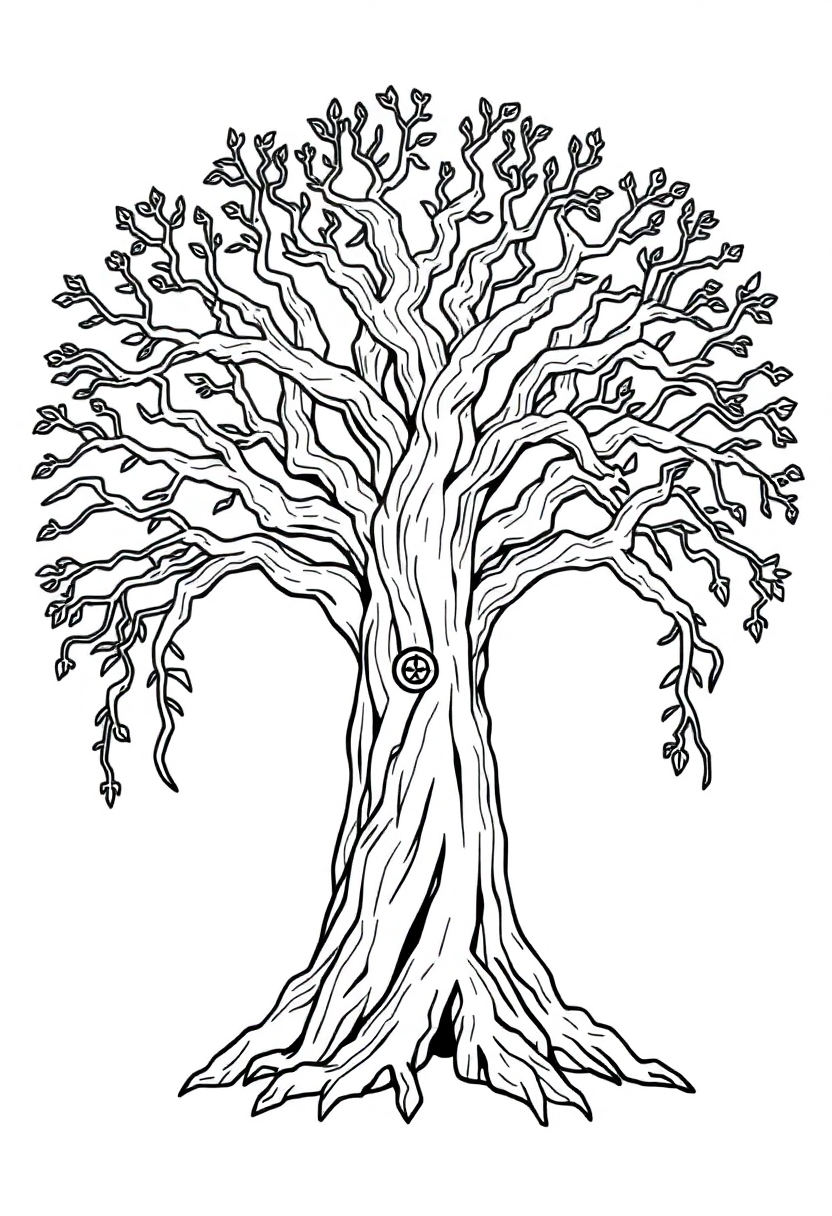 Yggdrasil World Tree coloring page, free printable