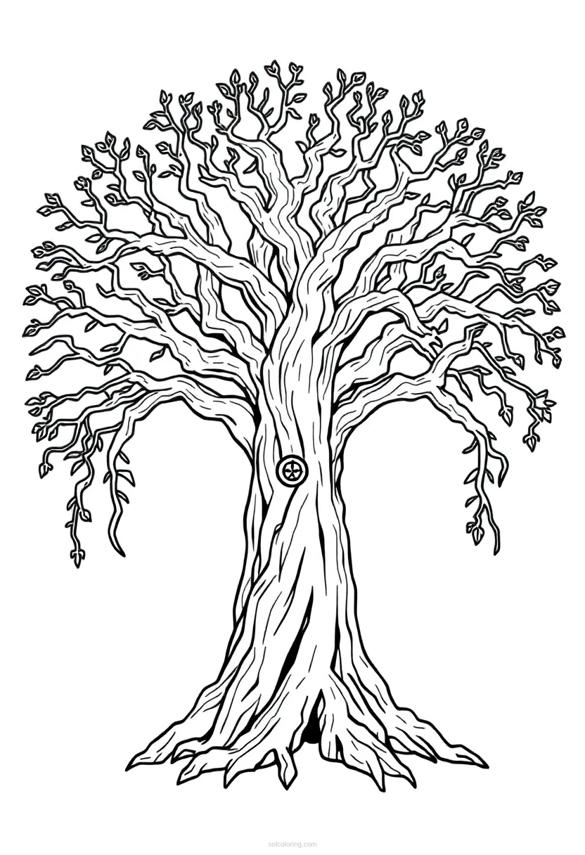 Yggdrasil World Tree coloring page for kids