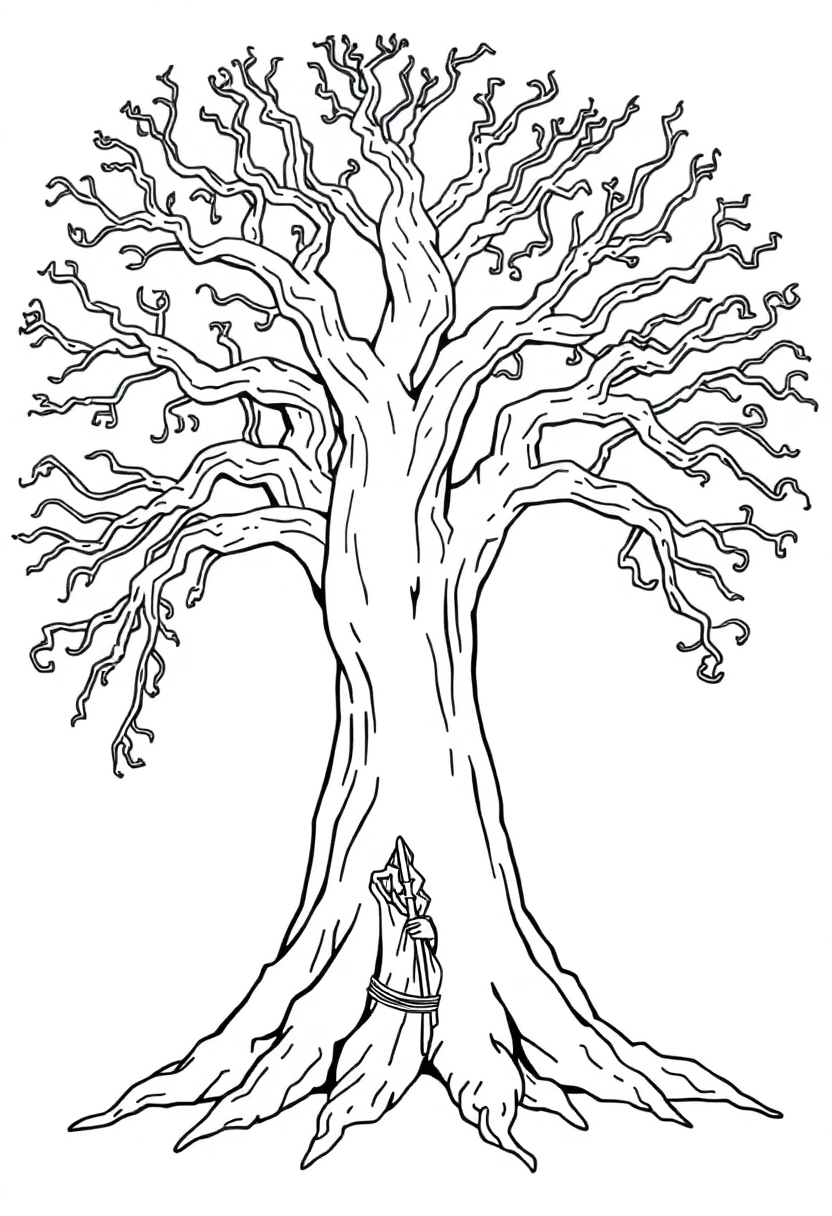 Yggdrasil World Tree coloring page, free printable