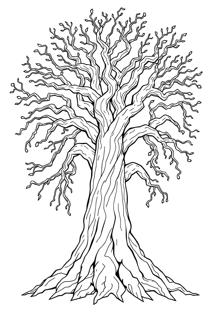 Yggdrasil World Tree coloring page, free printable