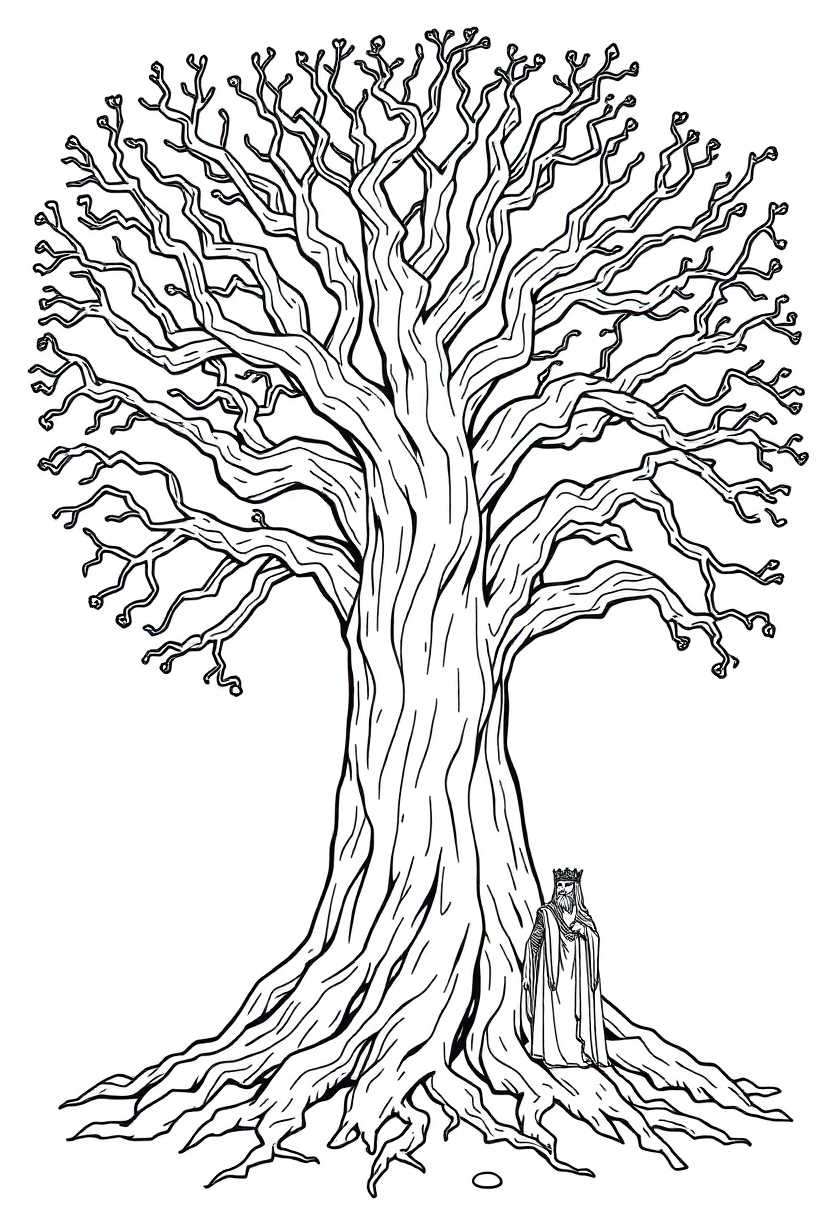 Yggdrasil World Tree coloring page, free printable