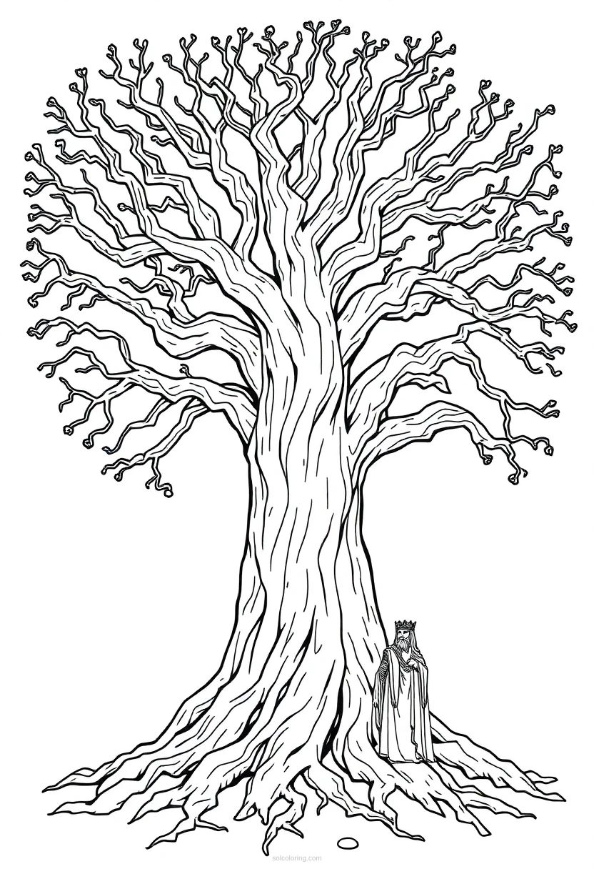 Yggdrasil World Tree coloring page for kids