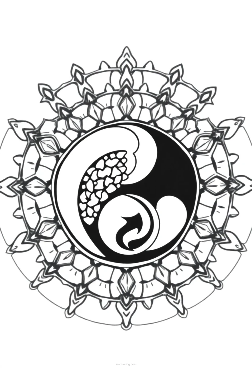 Yin Yang Balance Mandala coloring page for kids