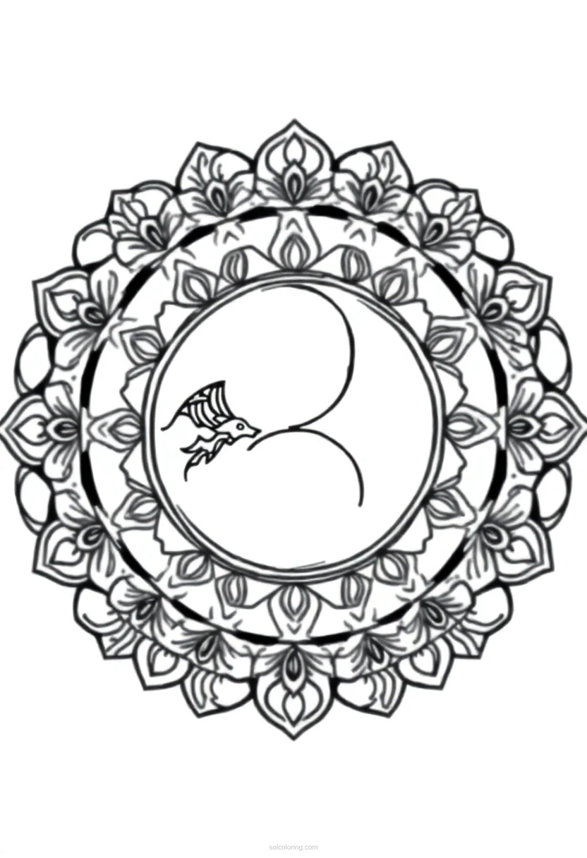 Yin Yang Balance Mandala coloring page for kids
