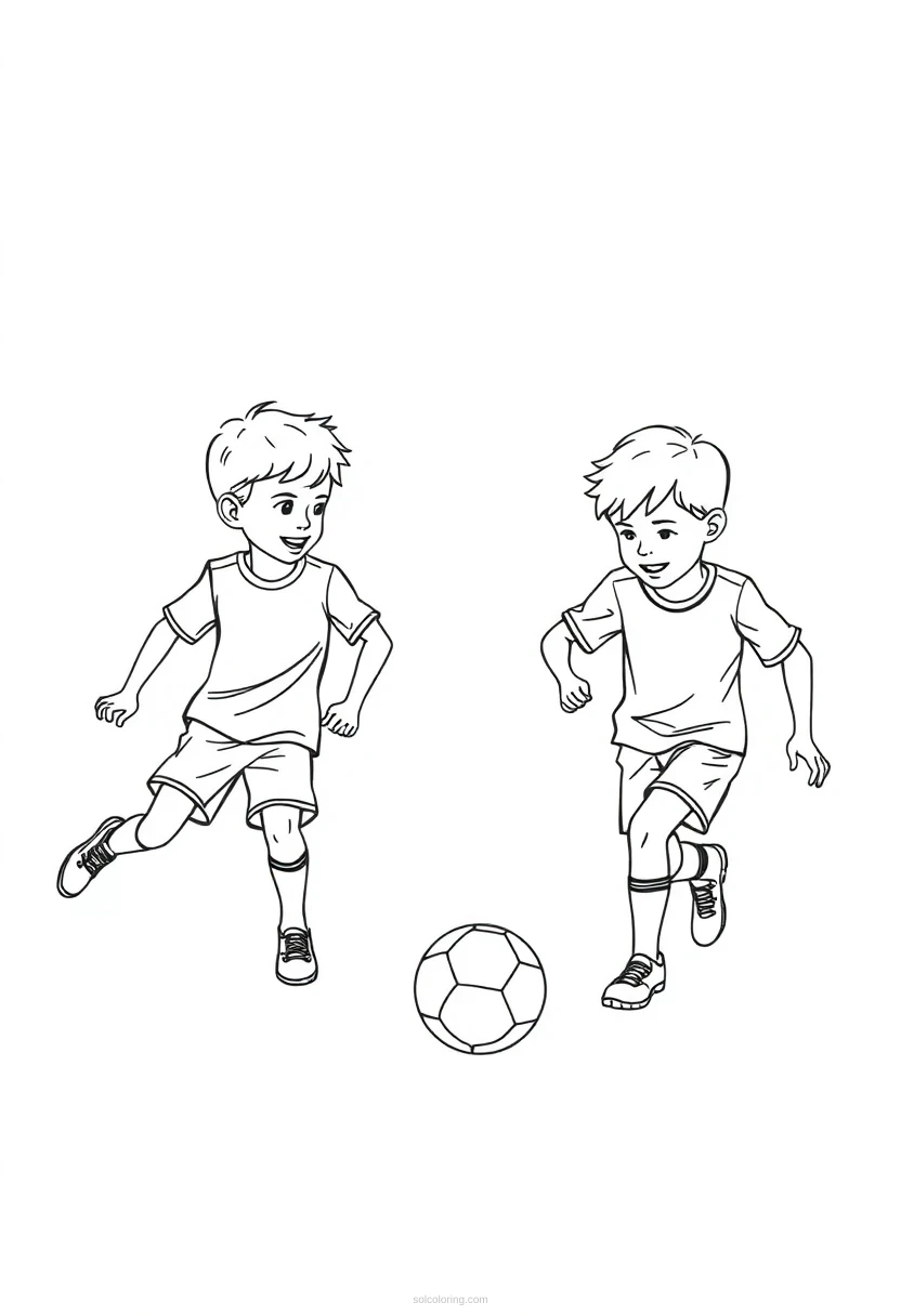 Young Kids Playing Soccer coloring page for kids