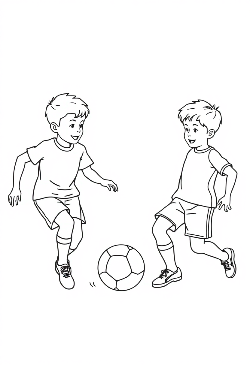 Young Kids Playing Soccer coloring page, free printable