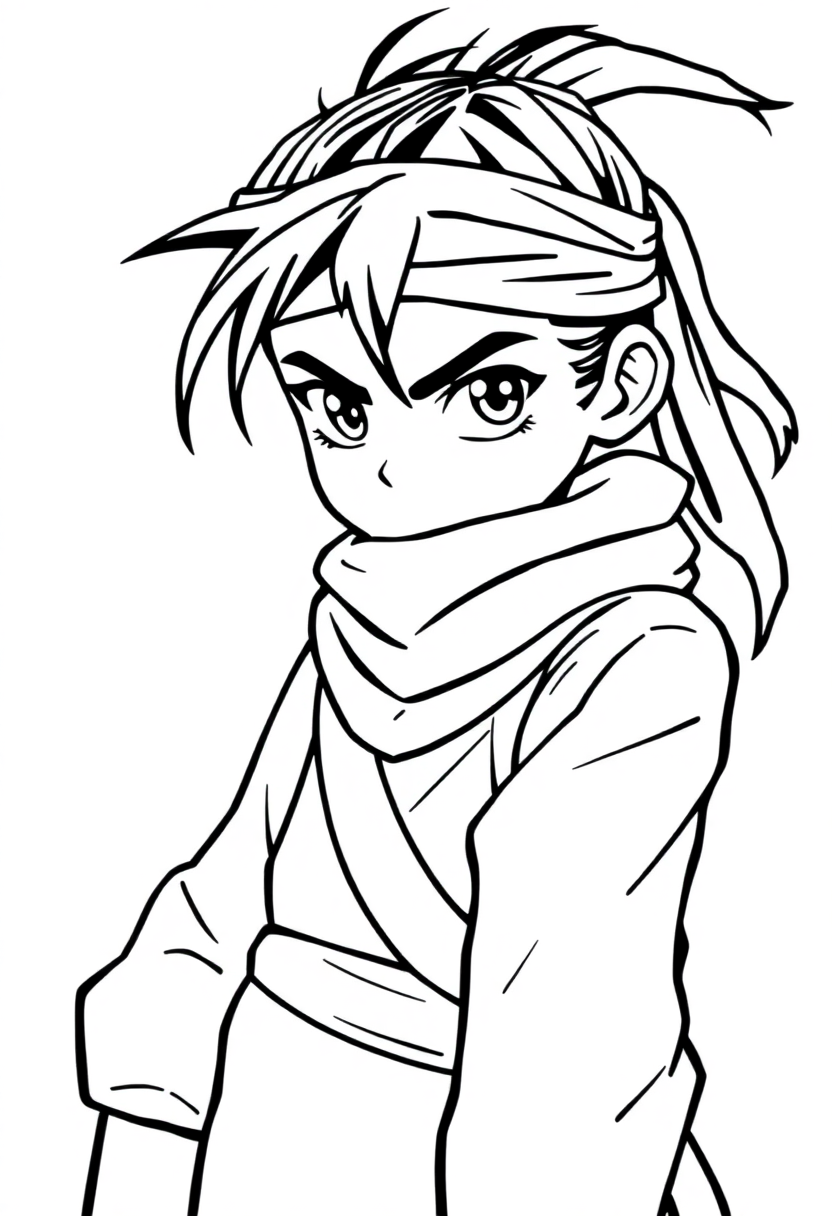 Young Ninja with Headband coloring page, free printable
