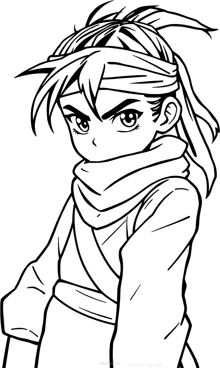 Young Ninja with Headband coloring page for kids