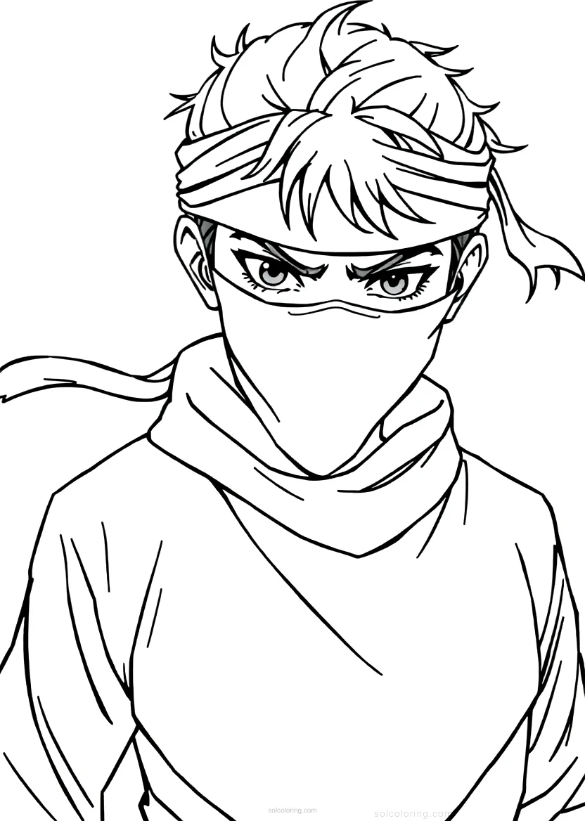 Young Ninja with Headband coloring page for kids