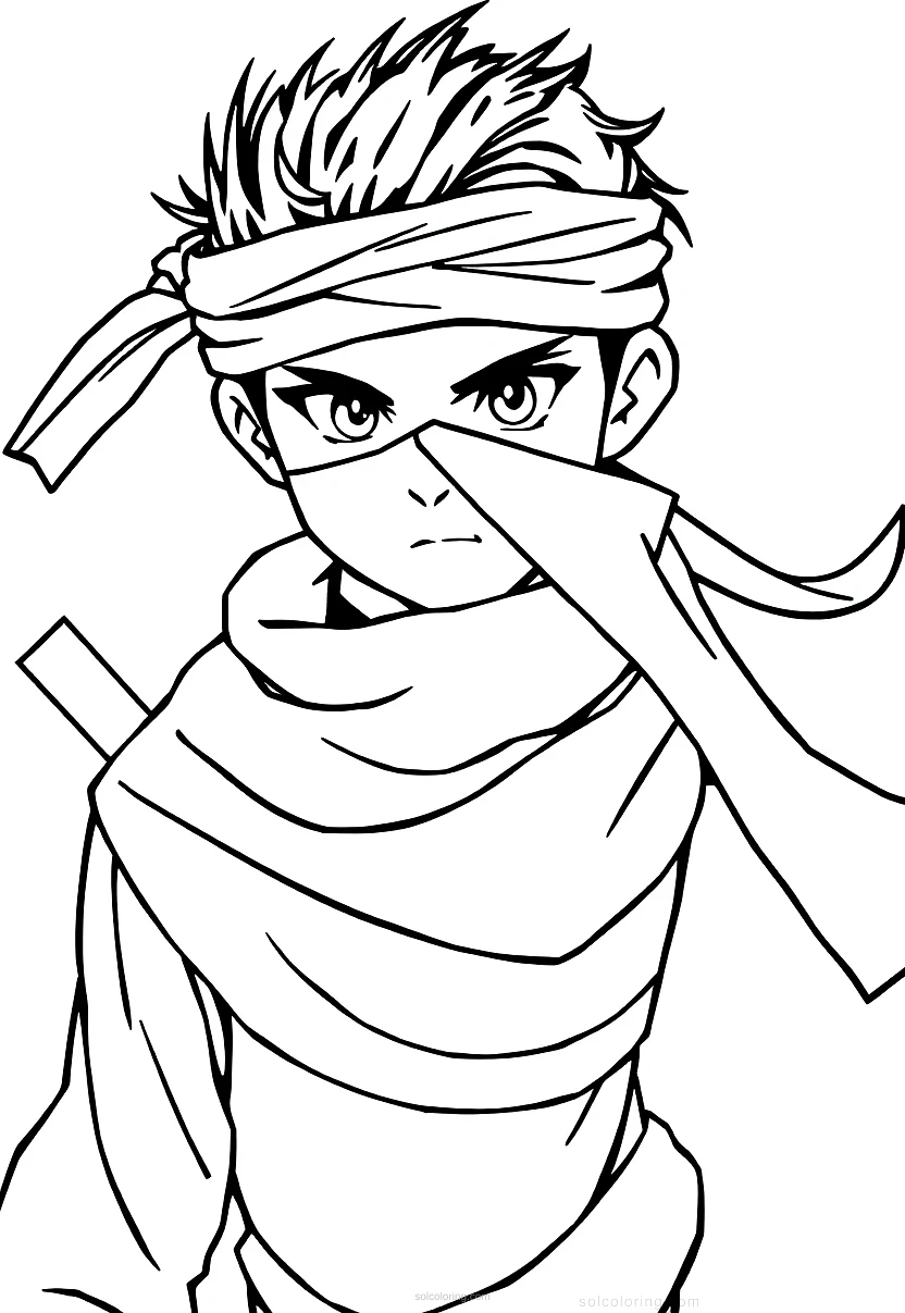 Young Ninja with Headband coloring page for kids