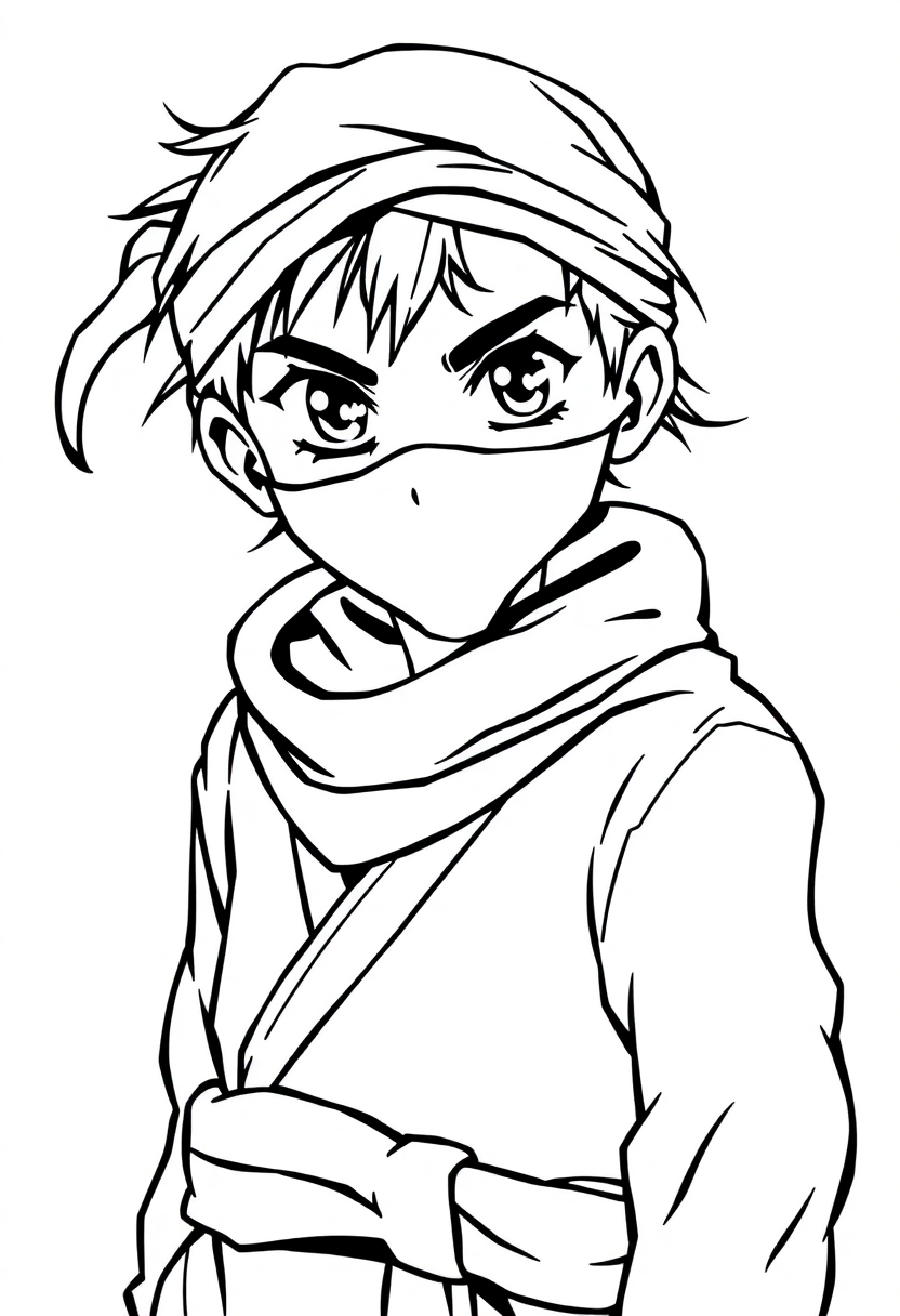 Young Ninja with Headband coloring page, free printable