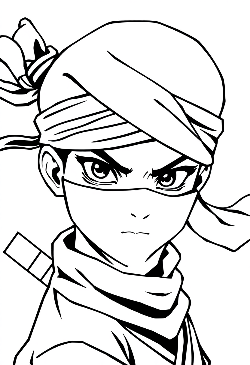 Young Ninja with Headband coloring page, free printable