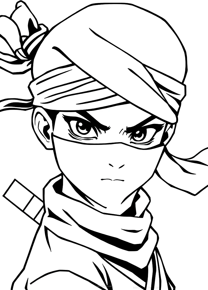 Young Ninja with Headband coloring page for kids