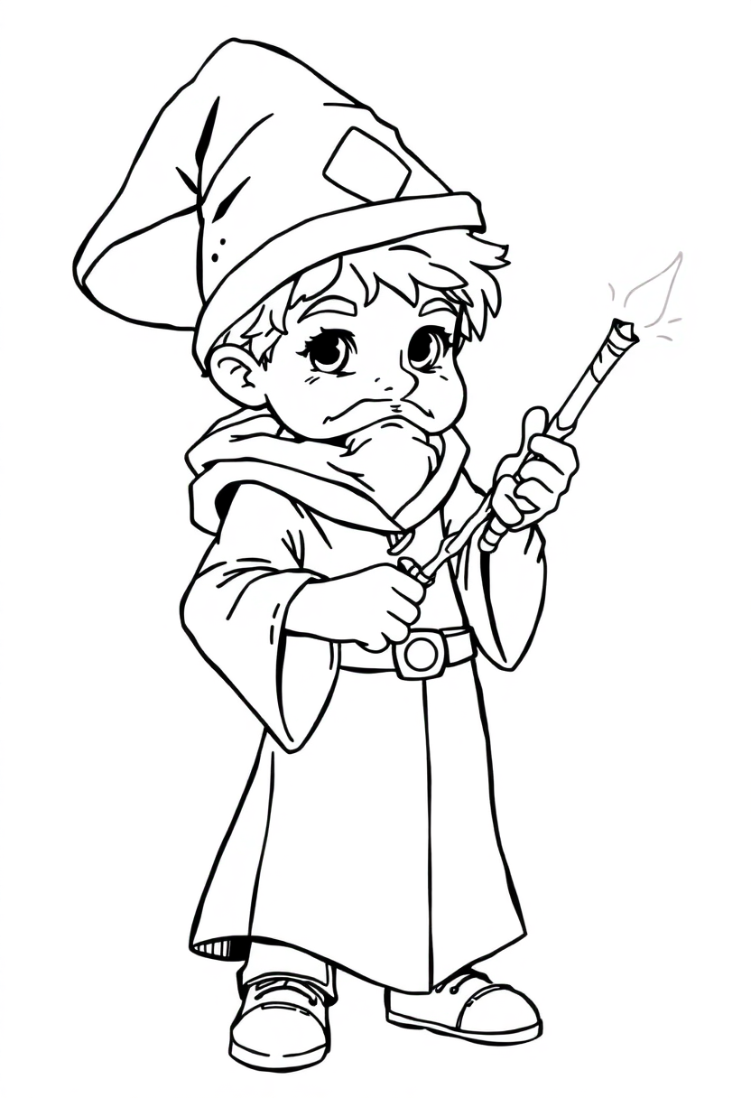 Young Wizard Apprentice With Wand coloring pages