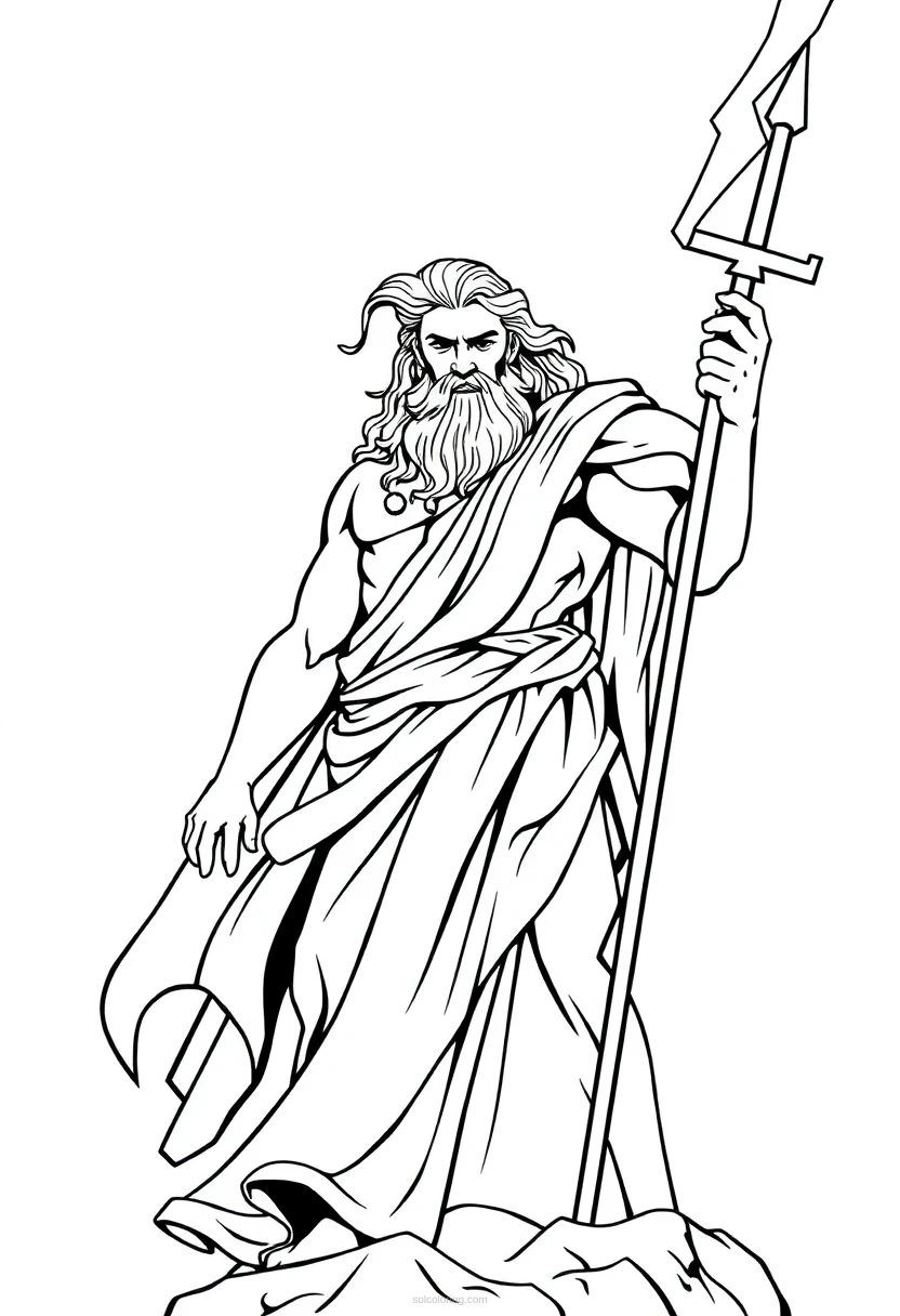 Zeus With Lightning Bolt coloring page for kids
