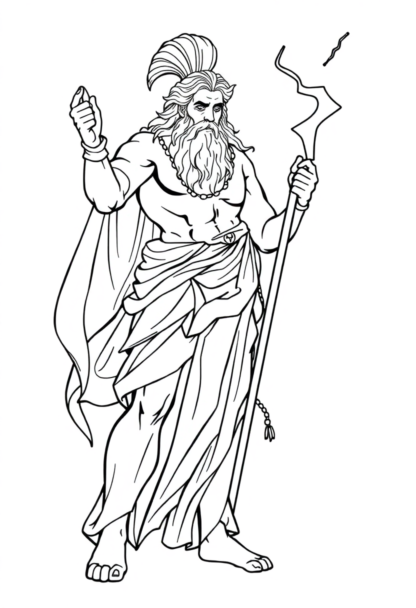 Zeus with Lightning Bolt coloring page, free printable
