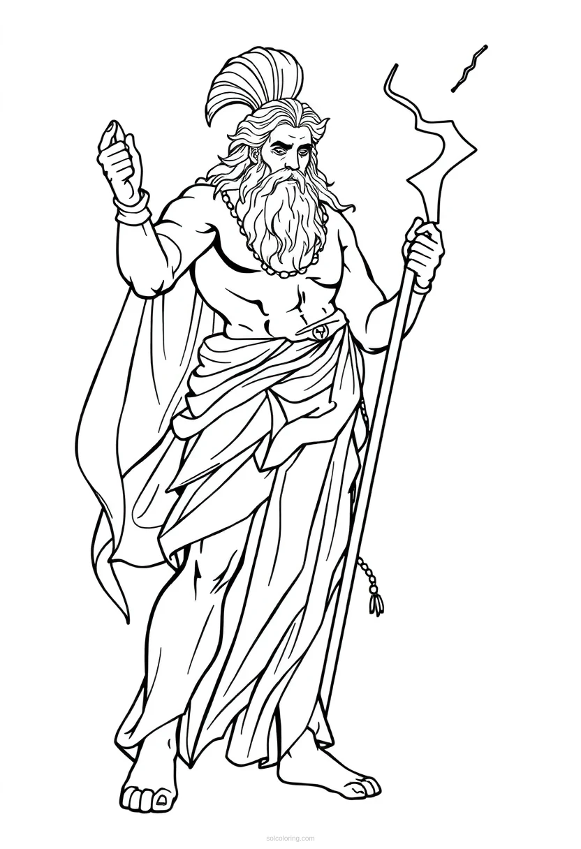 Zeus With Lightning Bolt coloring page for kids