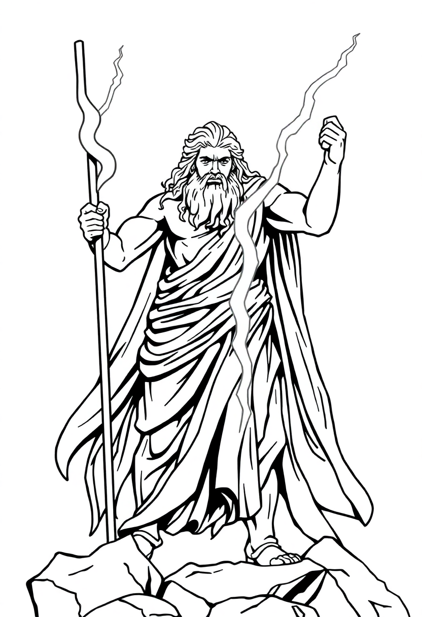 Zeus with Lightning Bolt coloring page, free printable