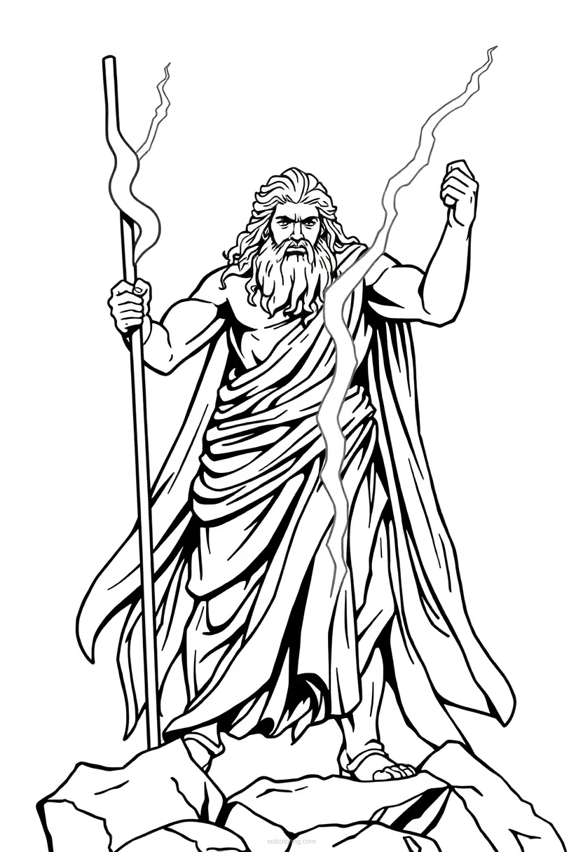 Zeus With Lightning Bolt coloring page for kids
