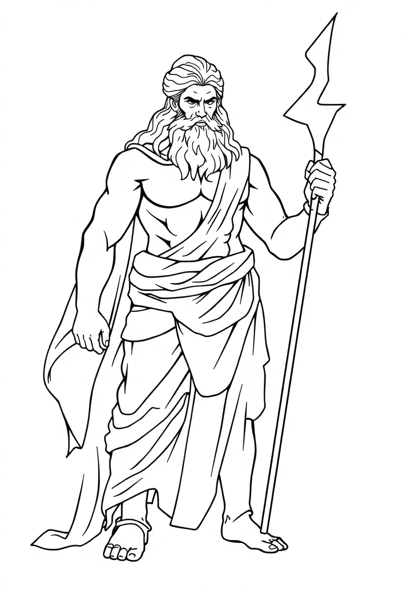 Zeus with Lightning Bolt coloring page, free printable
