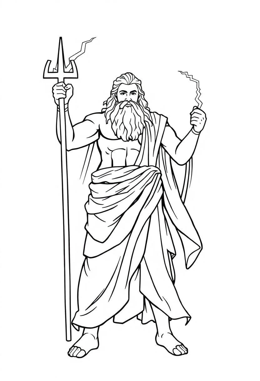 Zeus with Lightning Bolt coloring page, free printable
