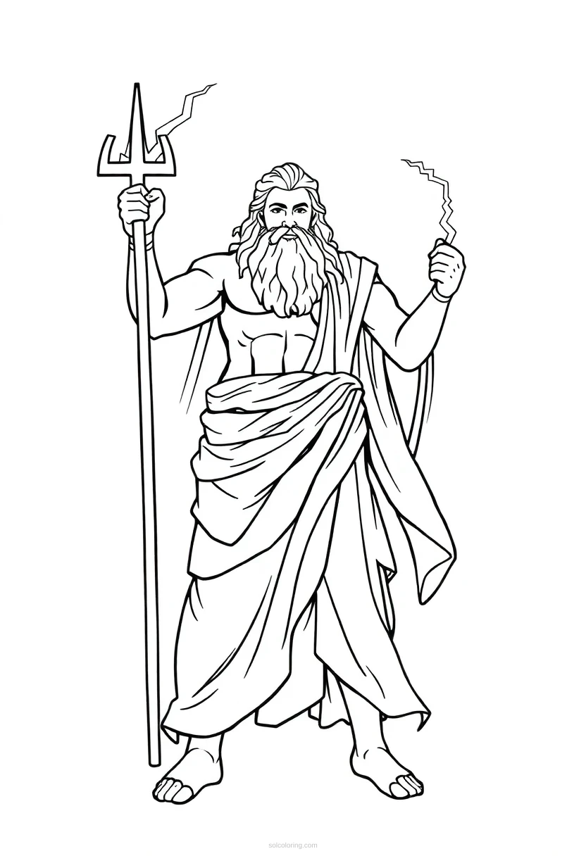 Zeus With Lightning Bolt coloring page for kids