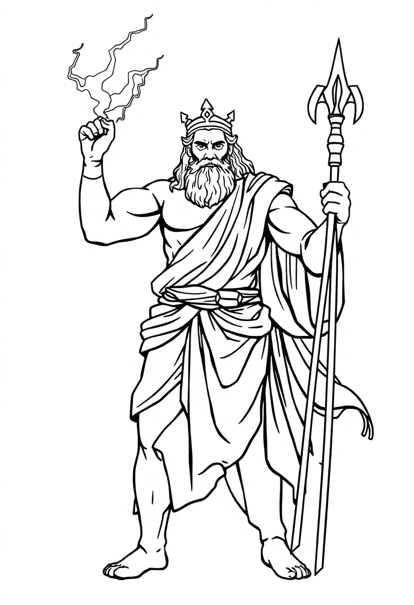 Zeus with Lightning Bolt coloring page, free printable