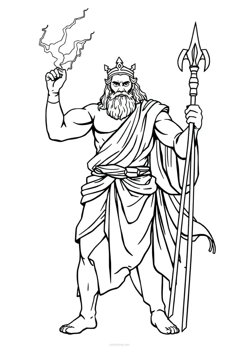 Zeus With Lightning Bolt coloring page for kids