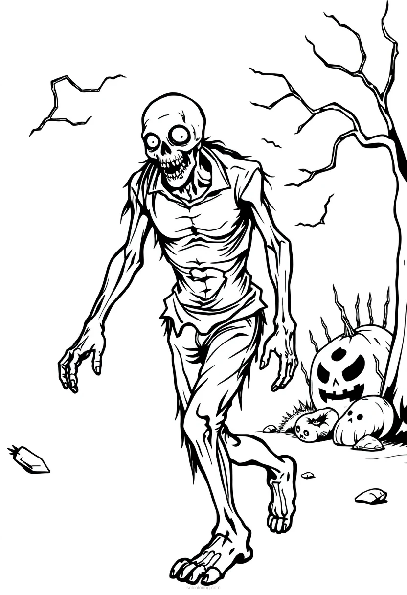 Zombie Walking coloring page for kids