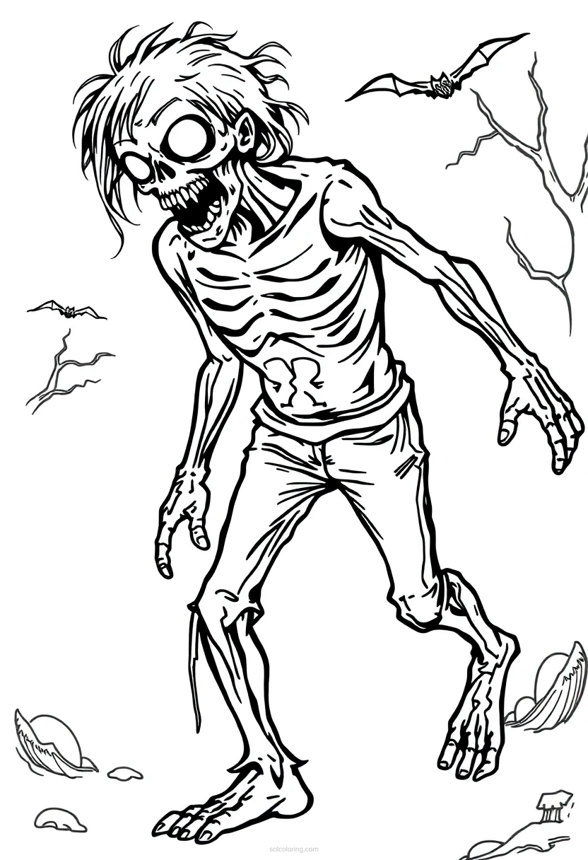 Zombie Walking coloring page for kids