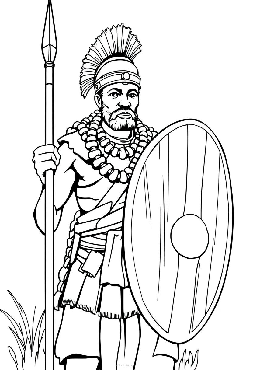 Zulu Warrior with Spear and Shield coloring page for kids
