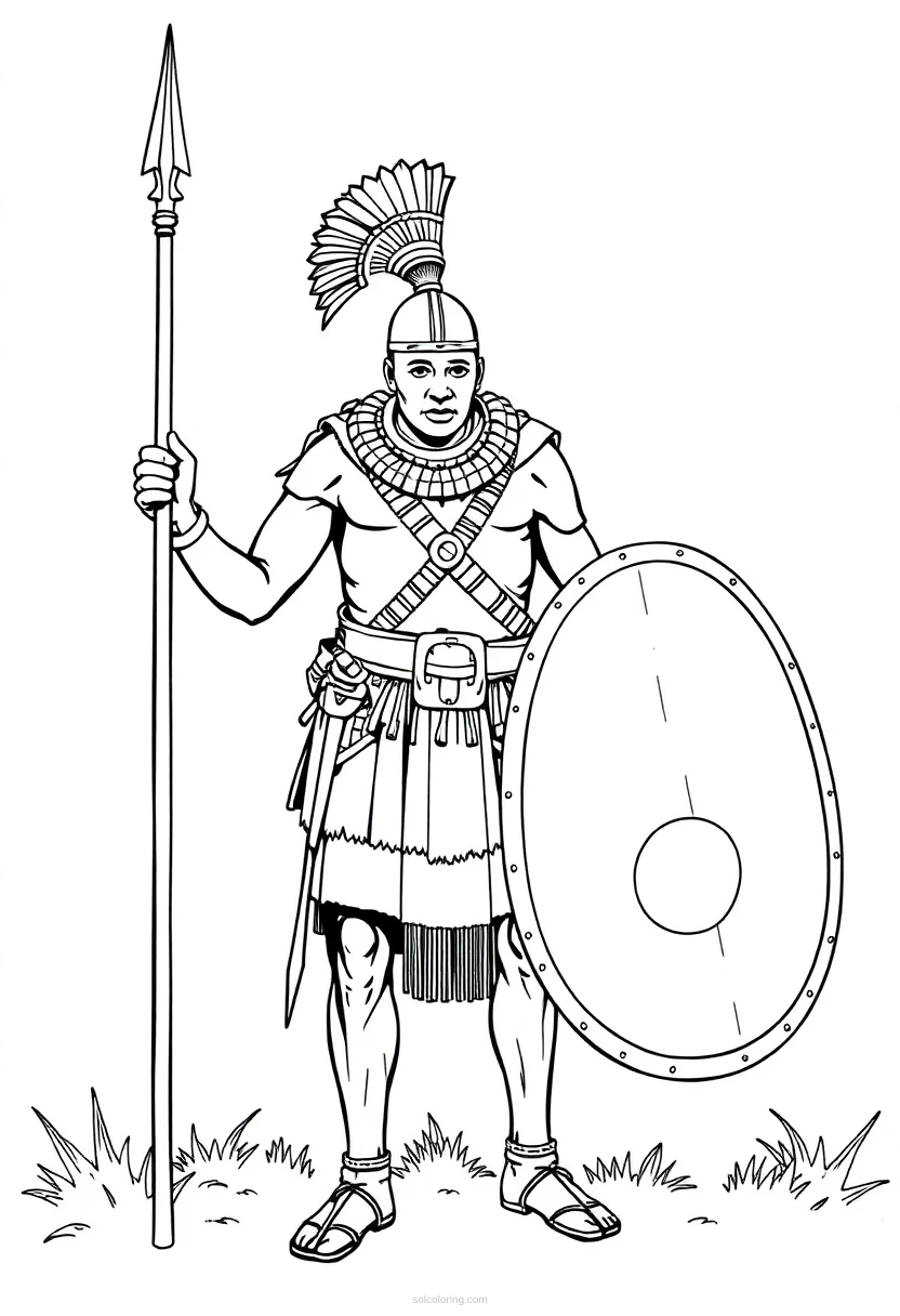Zulu Warrior with Spear and Shield coloring page for kids