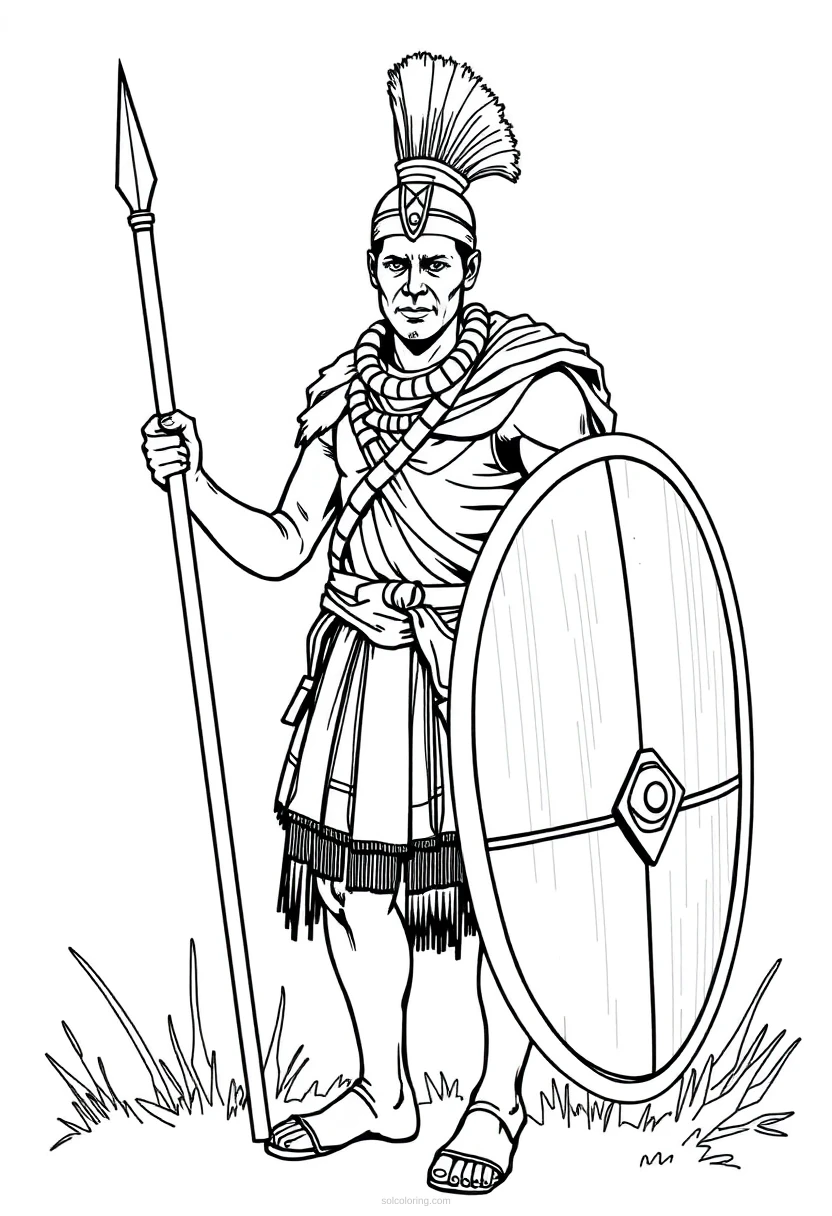 Zulu Warrior with Spear and Shield coloring page for kids