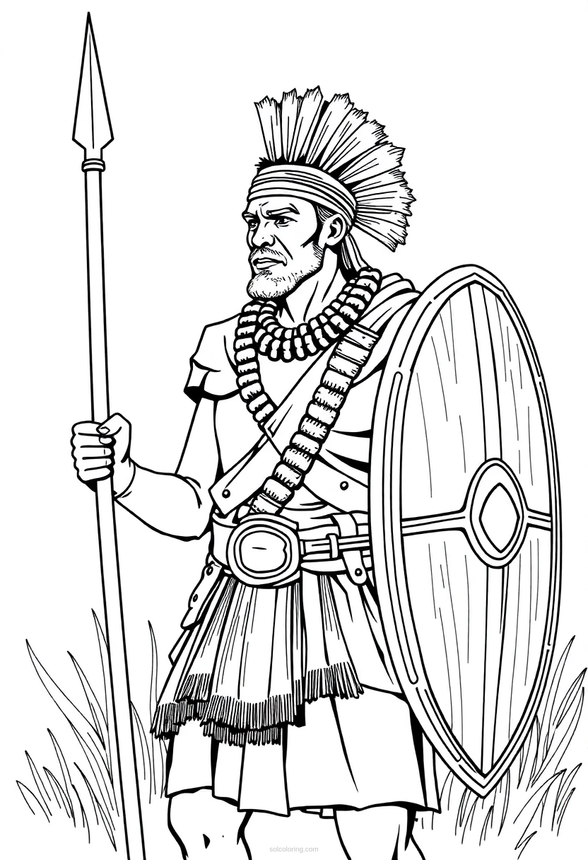 Zulu Warrior With Spear And Shield coloring pages